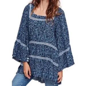 Free People Talk About It Tunic in Midnight Blue